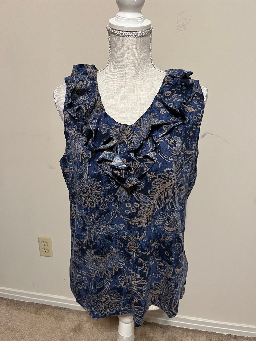Ralph Lauren Navy Paisley Ruffle V-Neck Camisole